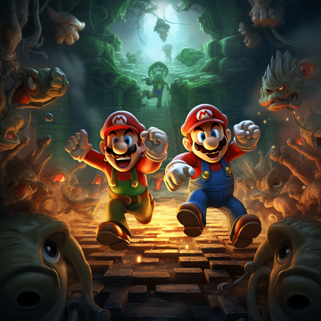 Mario and Luigi overcoming obstacles together