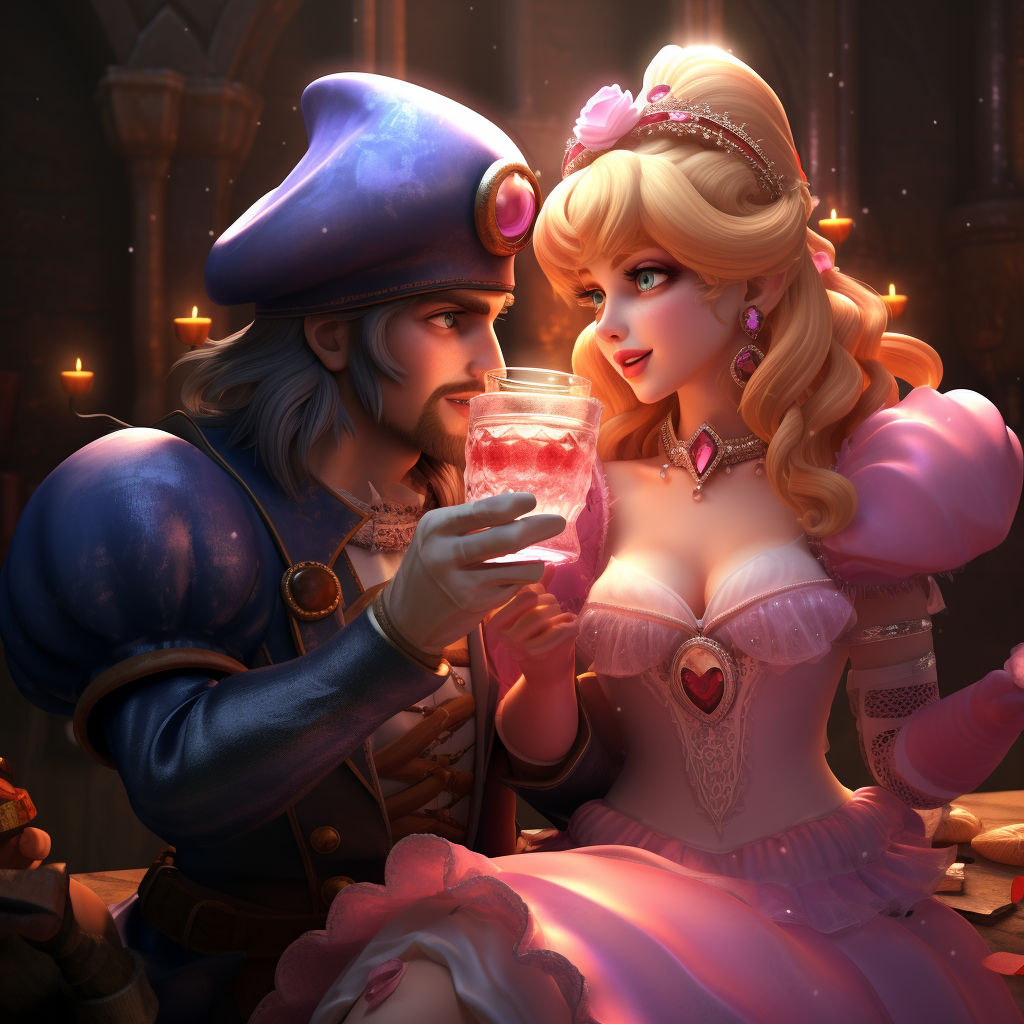 Mario and Princess Peach enjoying lean together