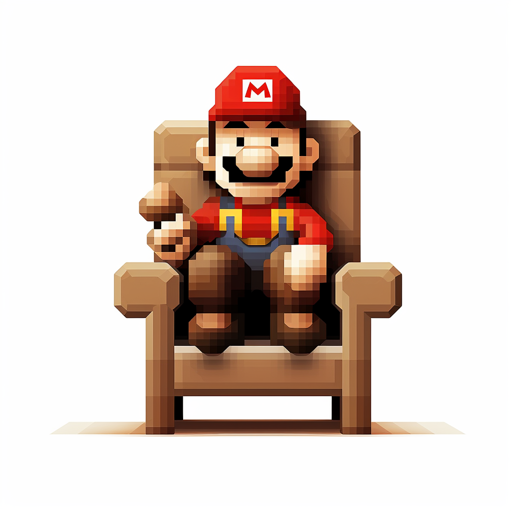 Pixel Art of Mario Sitting on Chair