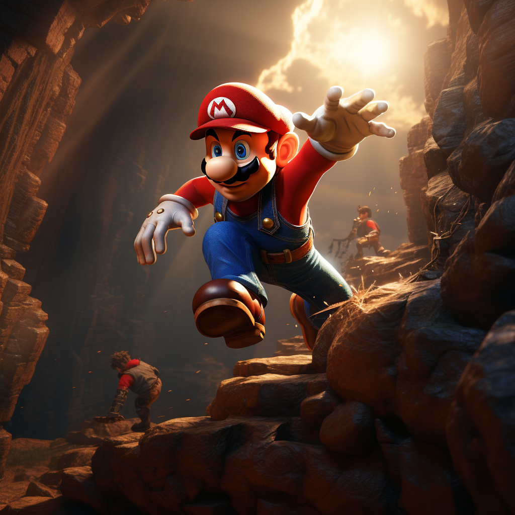 Mario being pushed off a cliff