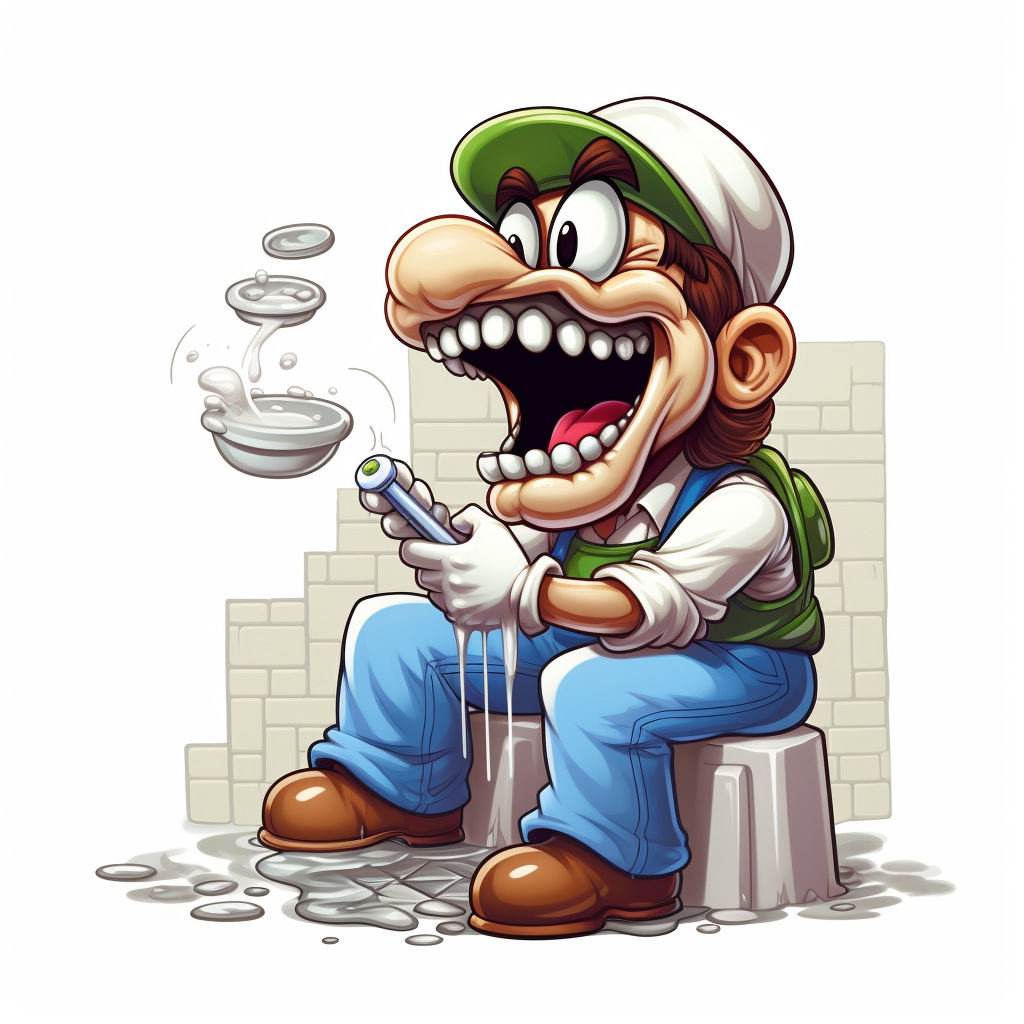 Mario brushing teeth in pixel art