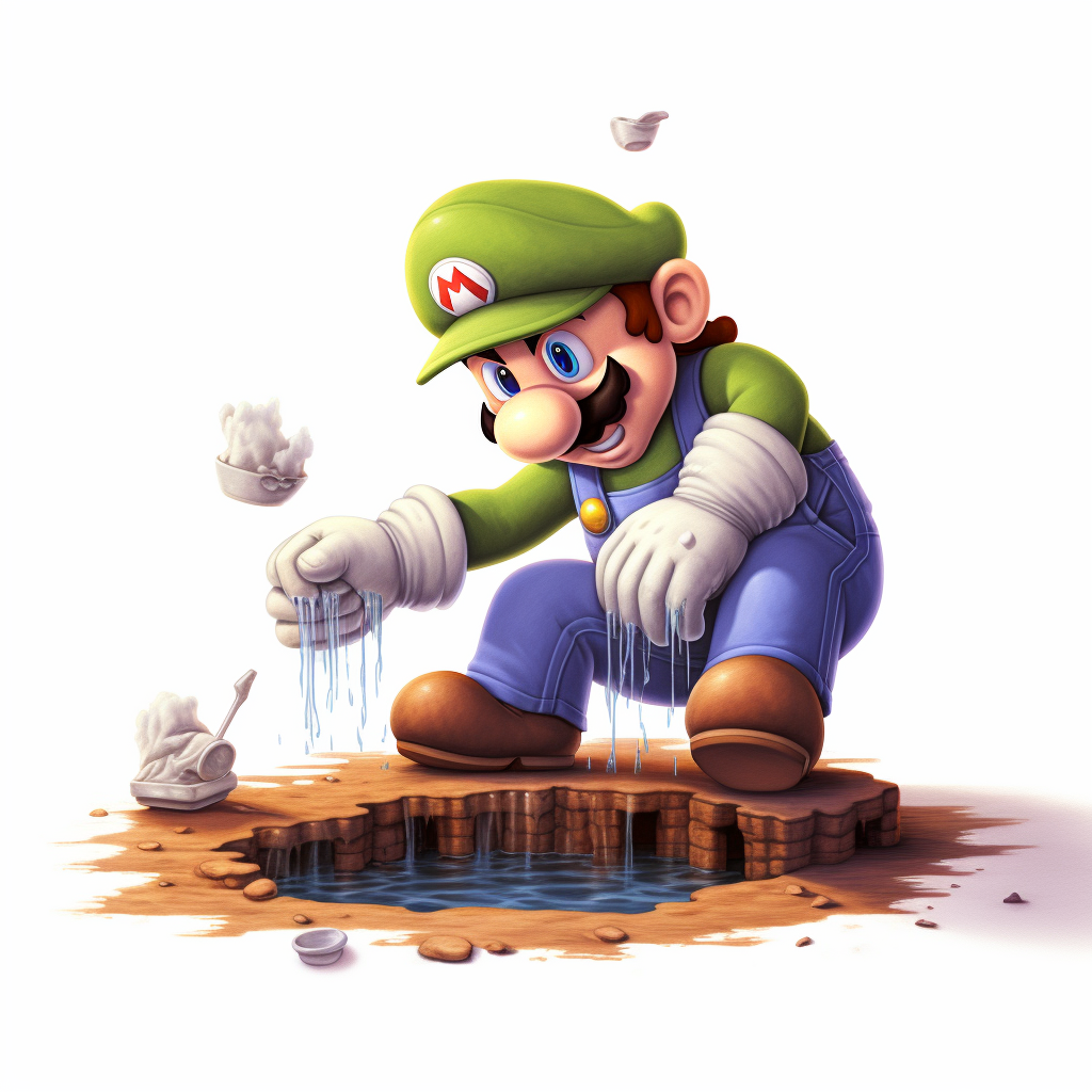 Mario washing underpants on white background