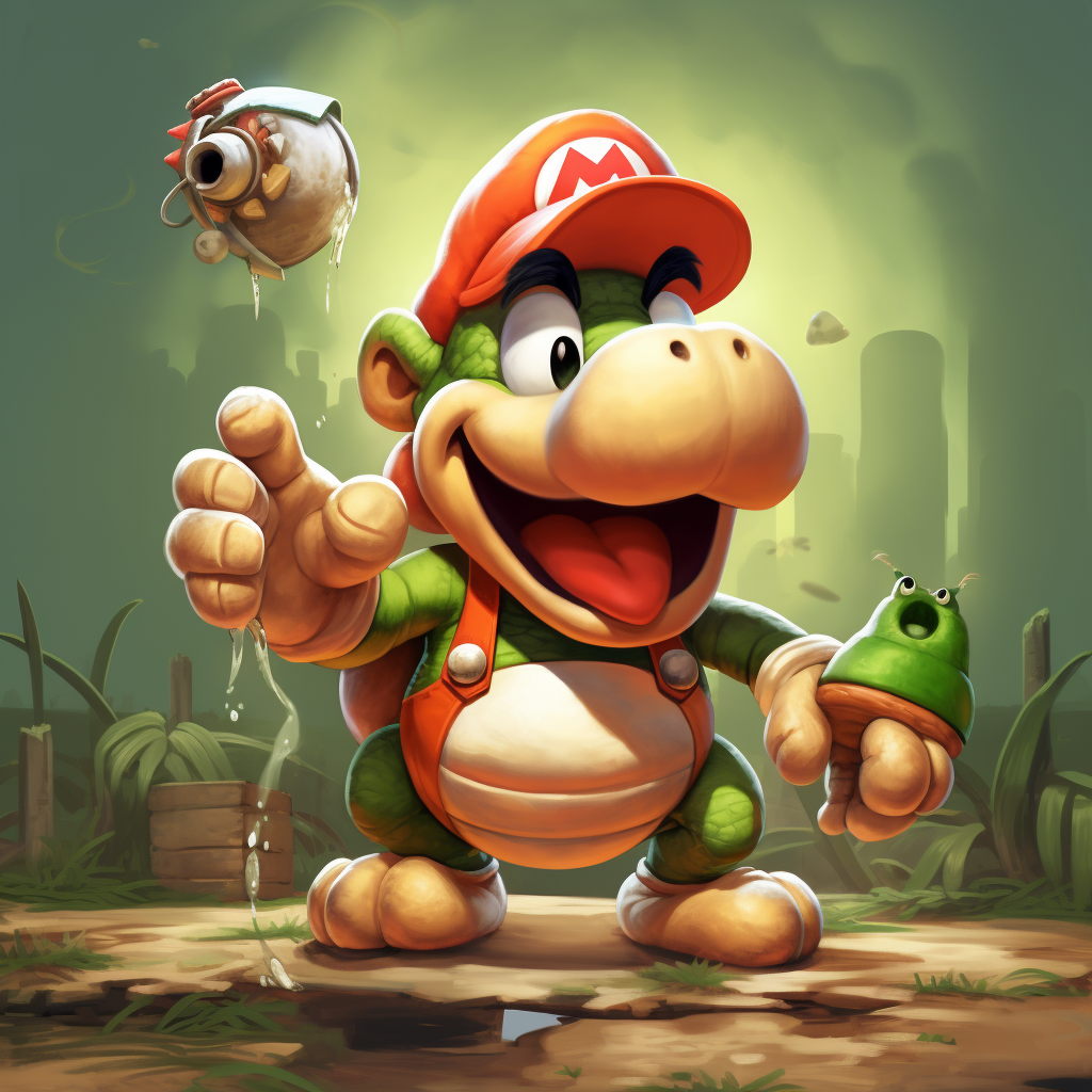 Super Mario's Yoshi with Chibi Donkey Kong