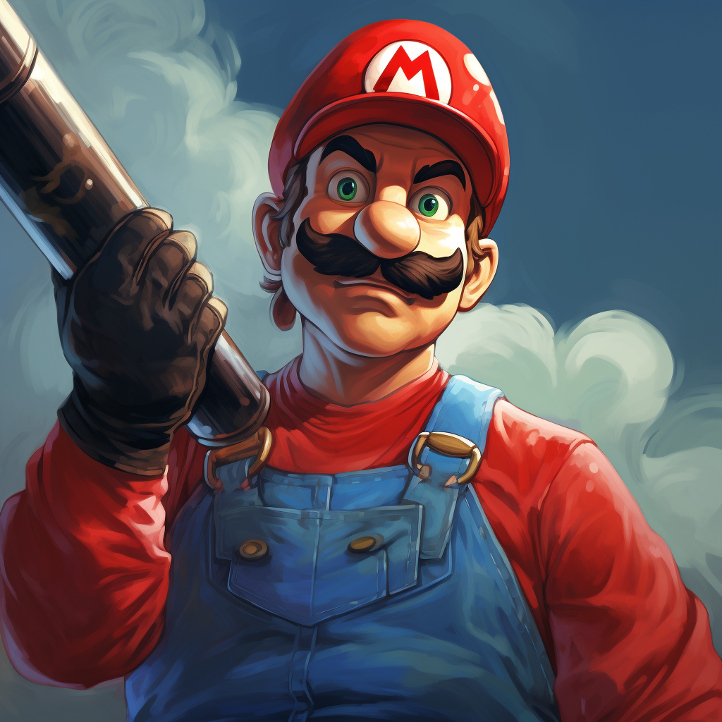 Mario with lead pipe in GTA art