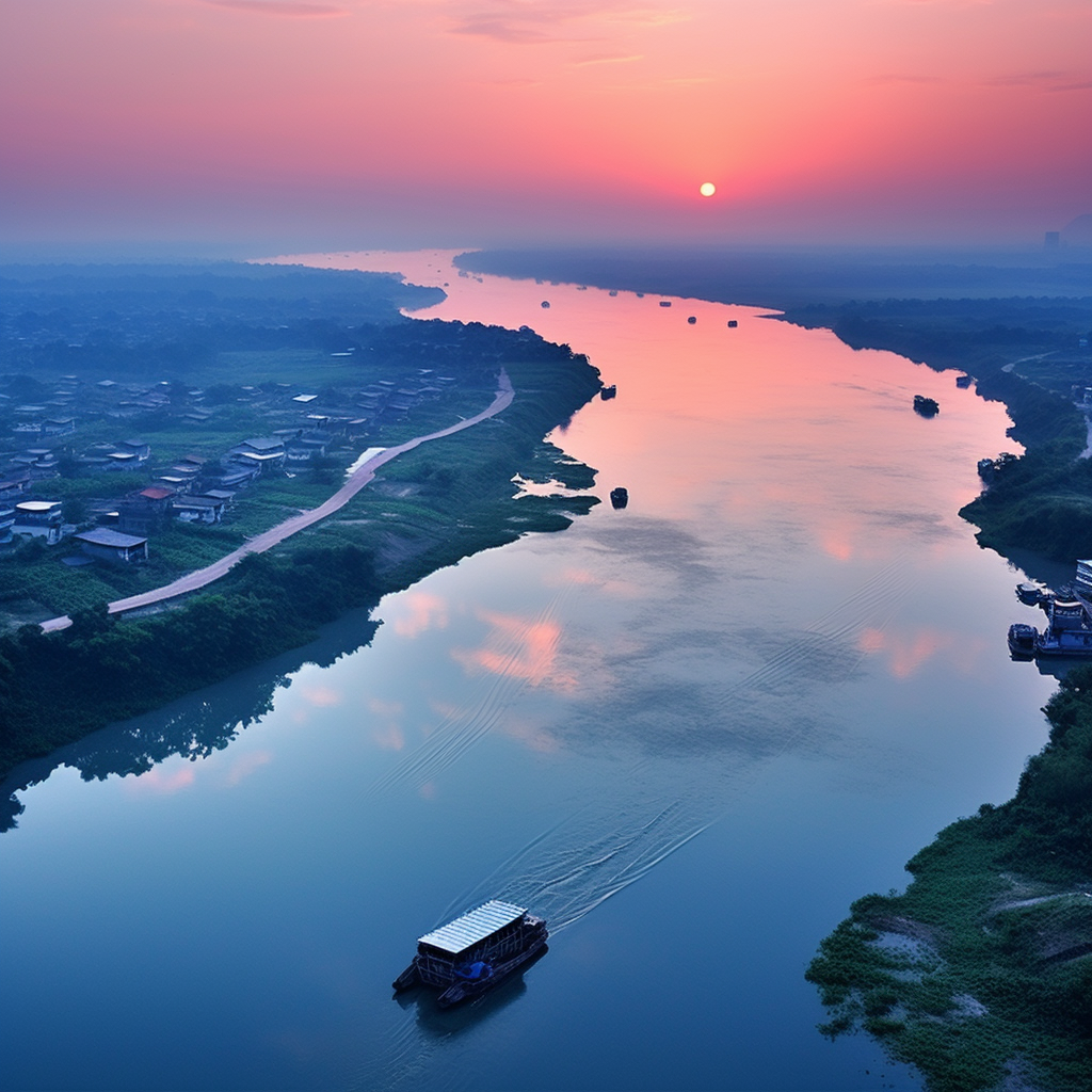 Beautiful river in China at sunrise