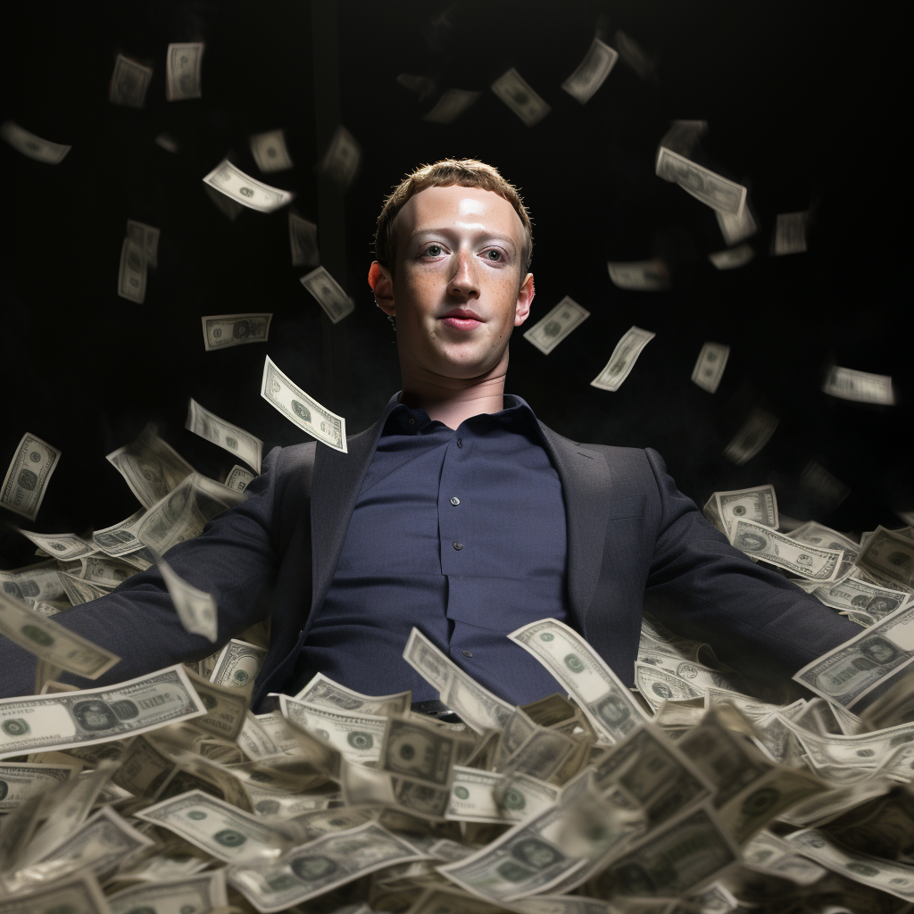 Mark Zuckerberg with Piles of Cash