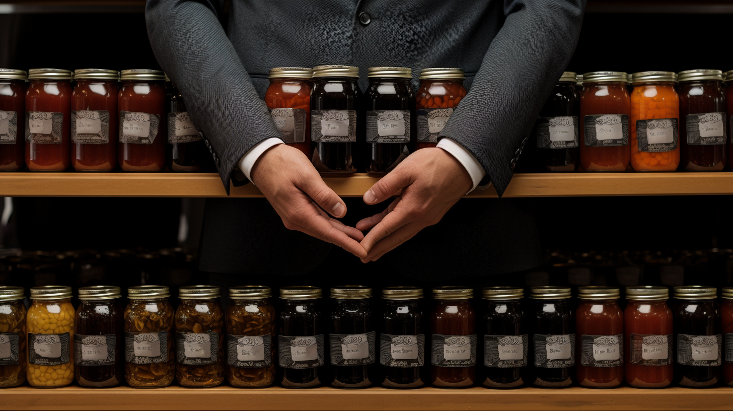 Hands in Molasses Jars on Market Shelf