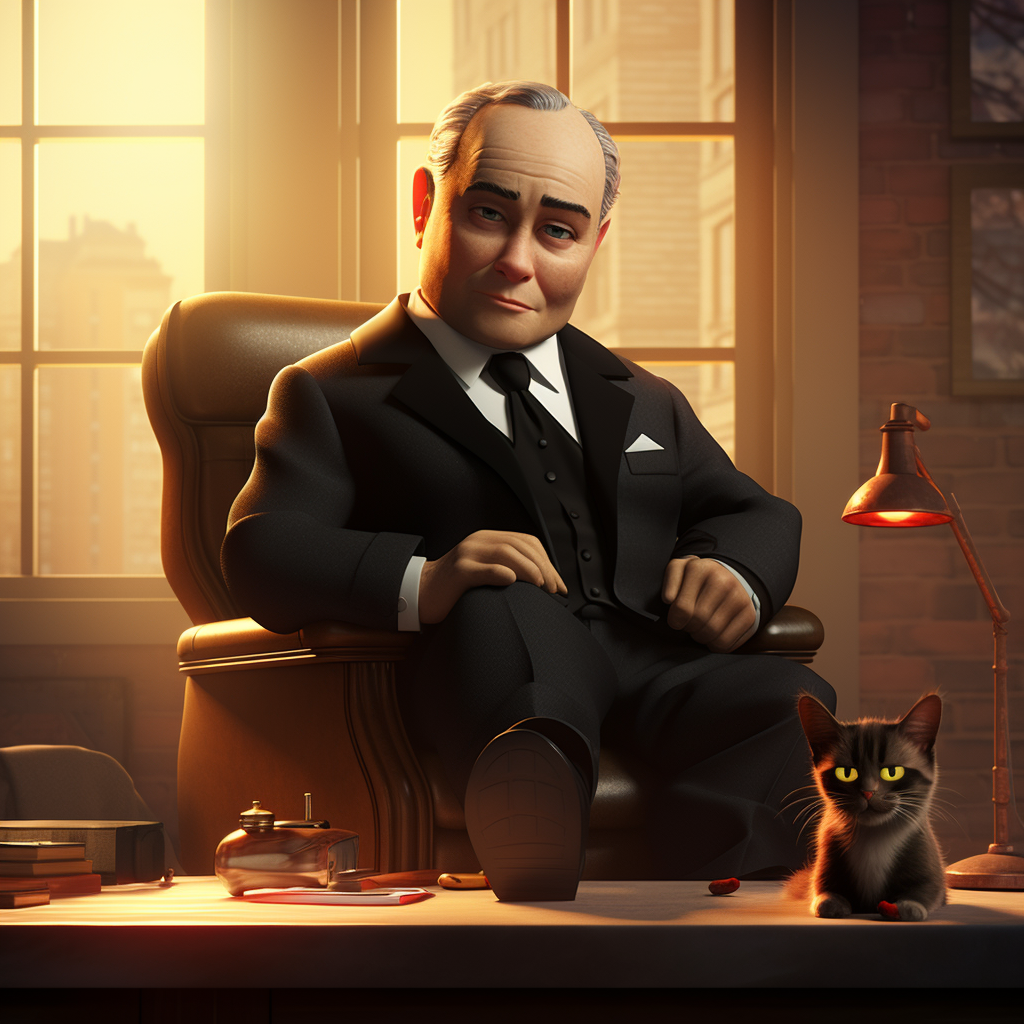 Marlon Brando as the Godfather with cute animated character