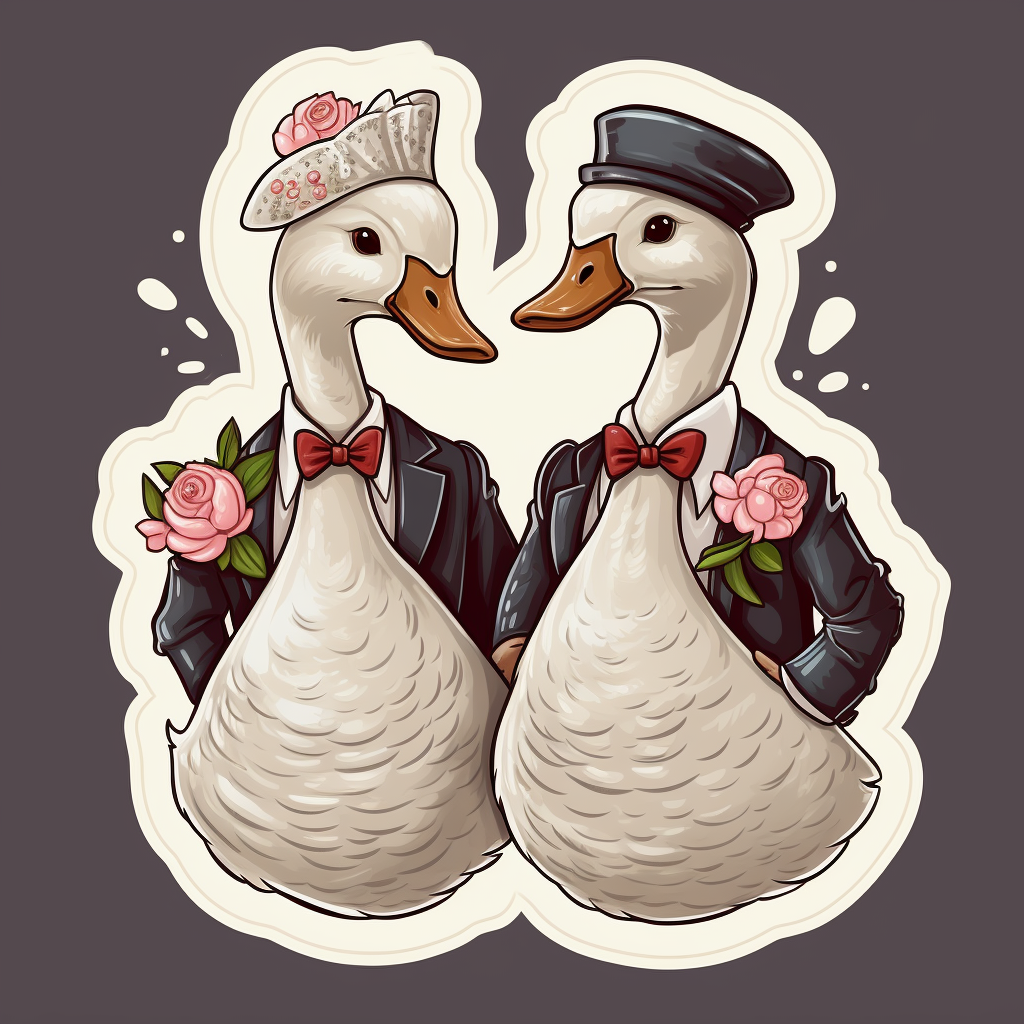 Two geese dressed for wedding