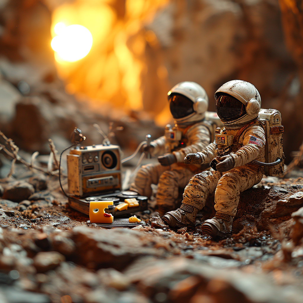 Astronauts having a picnic on Mars