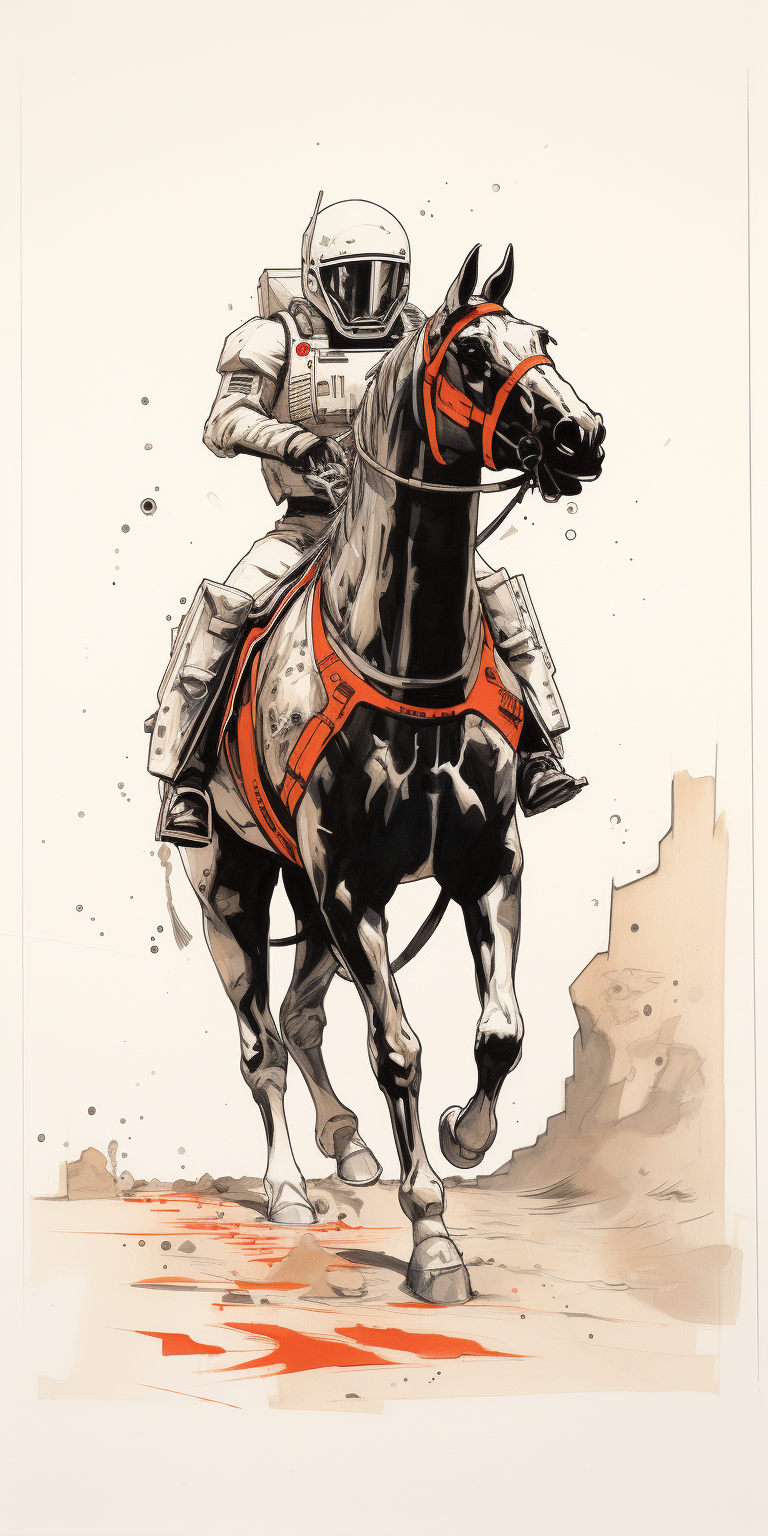 Sketch of Astronaut Riding Horse on Mars