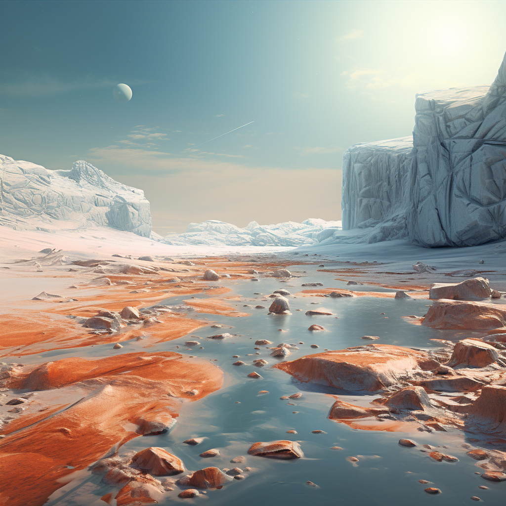 Realistic artwork of ice on Mars