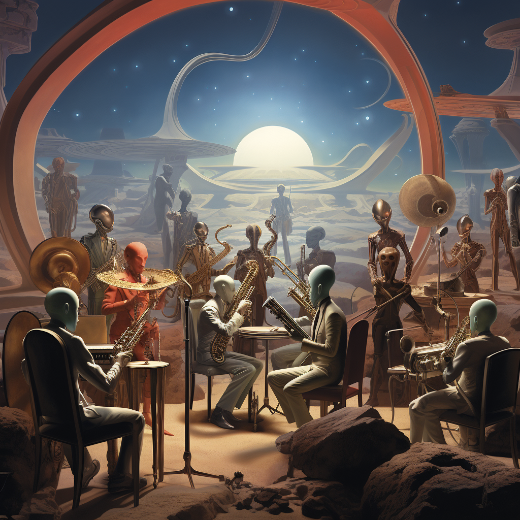 Jazz band performing at a swanky club on Mars