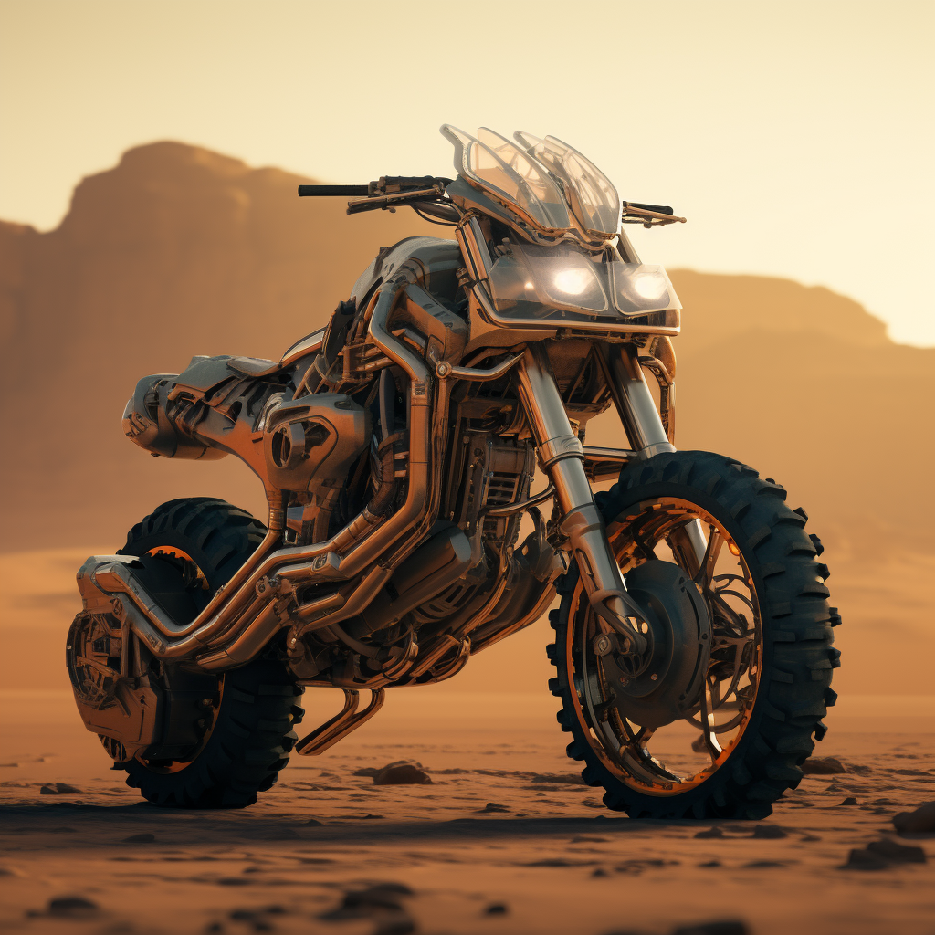 Futuristic motorcycle with xenomorphic headlights