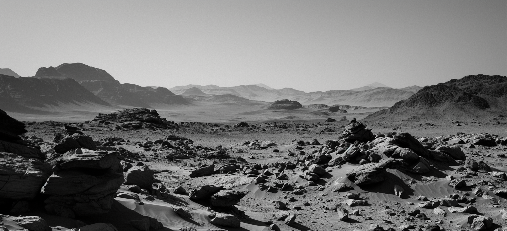 Small stone structures on Mars in grayscale