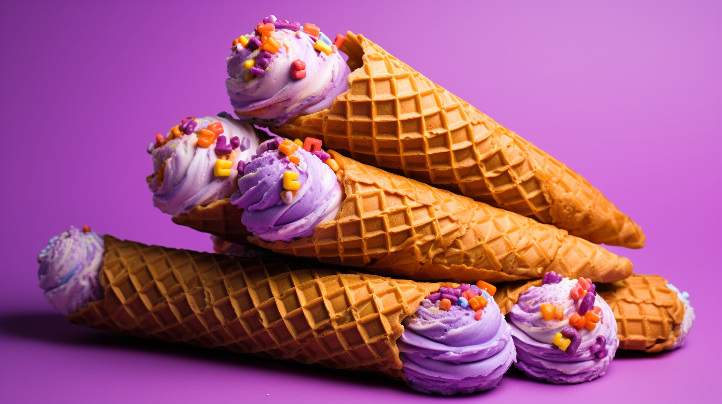 Colorful marshmallow cones and waffles