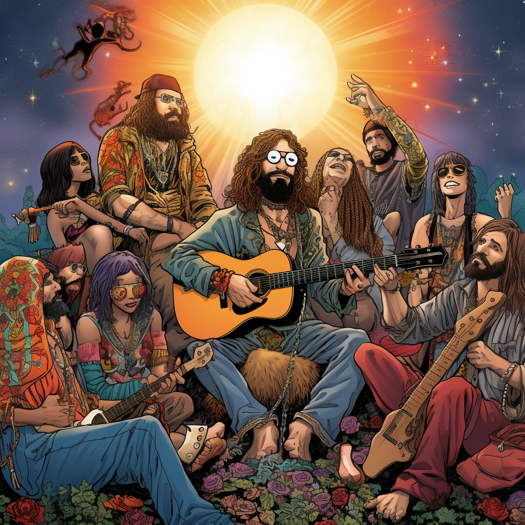 Group of hippies enjoying music