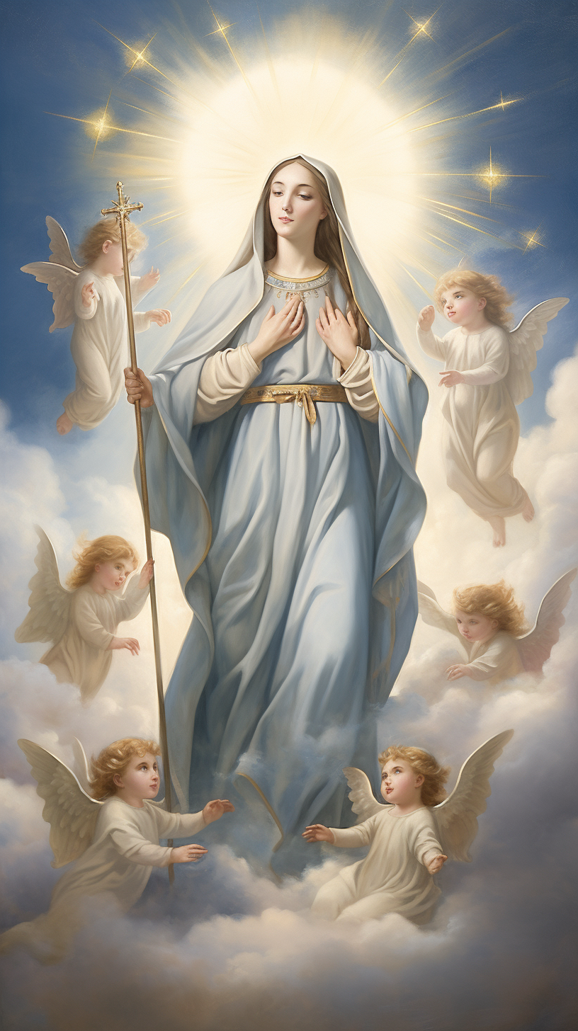 Mary, Mother of Jesus with Three Angels