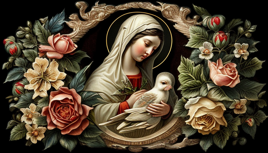 Mary Mother Jesus Roses Birds Cartonnage