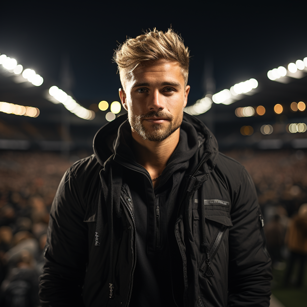 Confident man in stadium lights