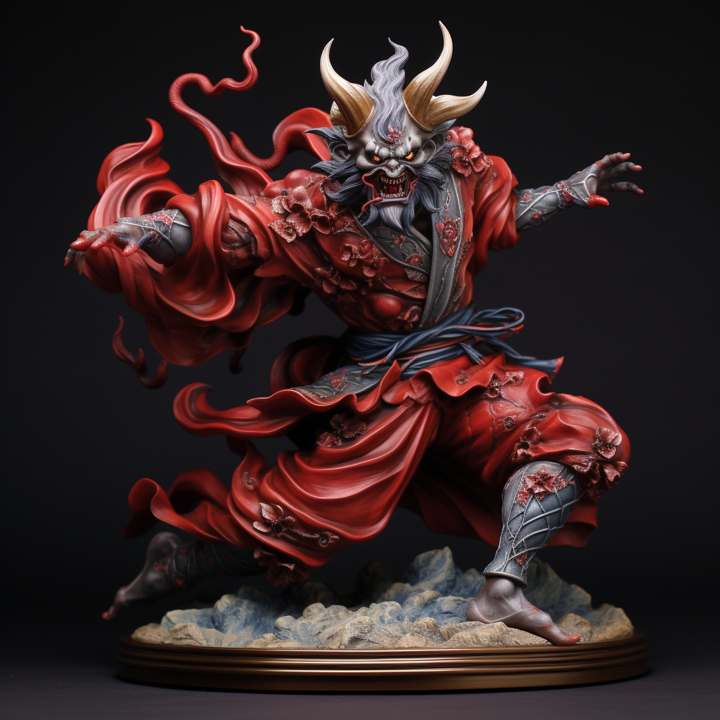 Samurai in Hannya Demon Mask Whirling Barefoot