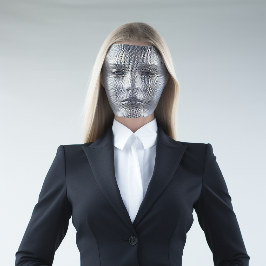 Mysterious woman in a business suit posing with real presence