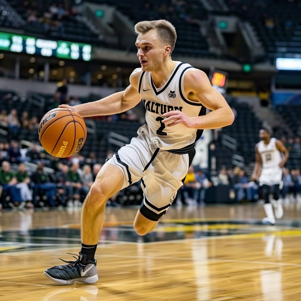 Mason Helenius basketball game action