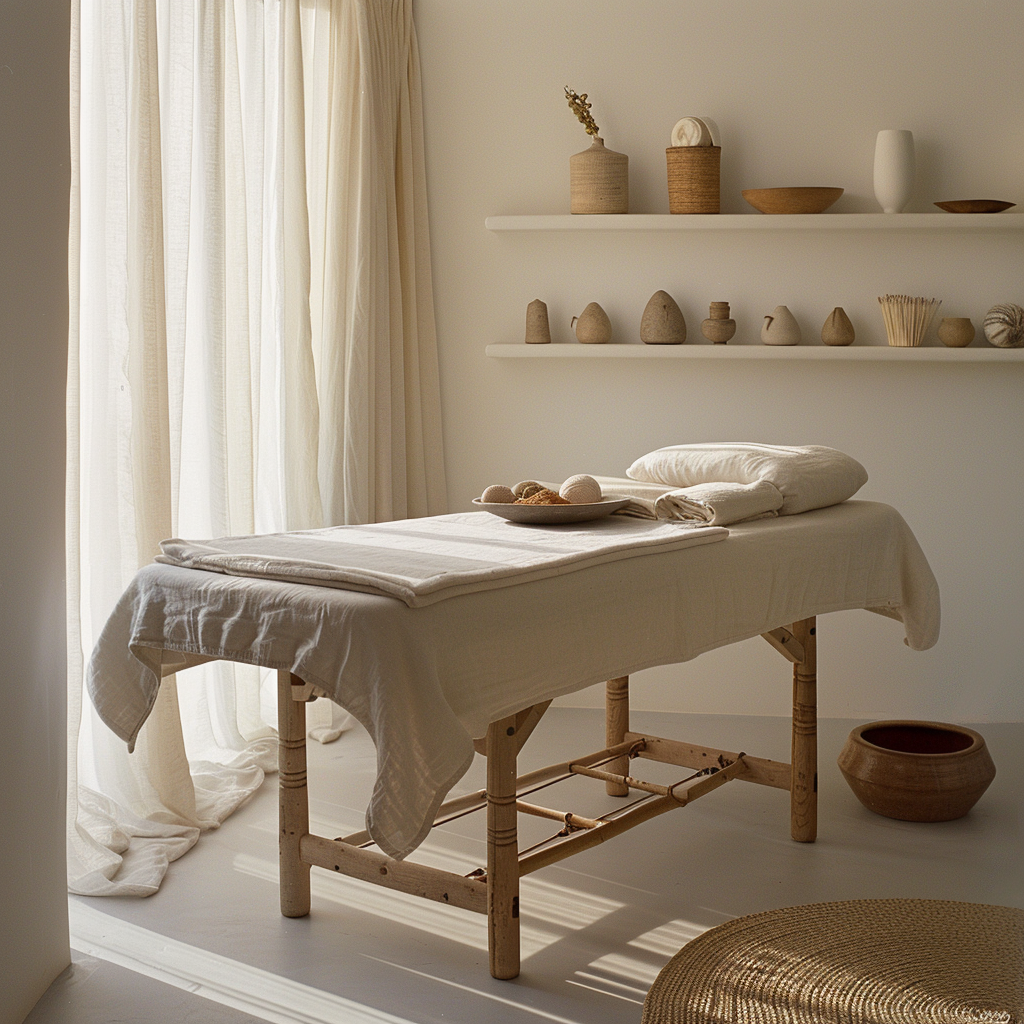 Massage table with linens