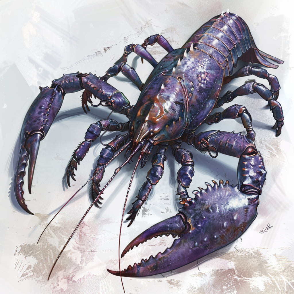 Massive violet carapace crustacean creature