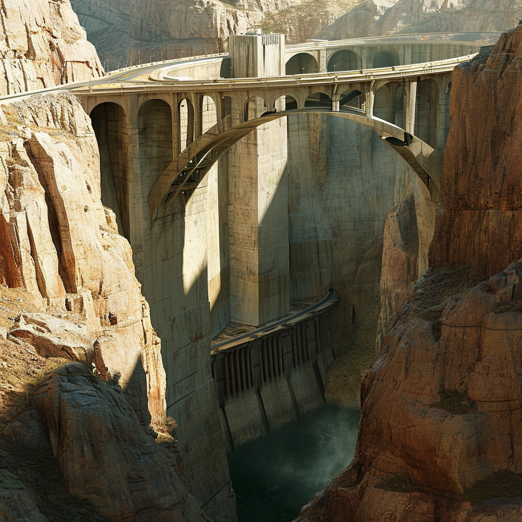 Incredible dam between cliffs and reservoir