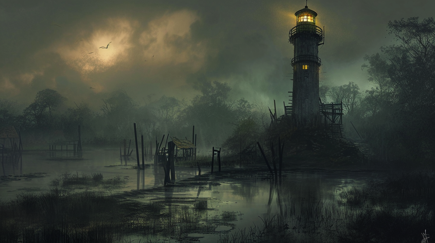 Lighthouse in Swamp at Dusk