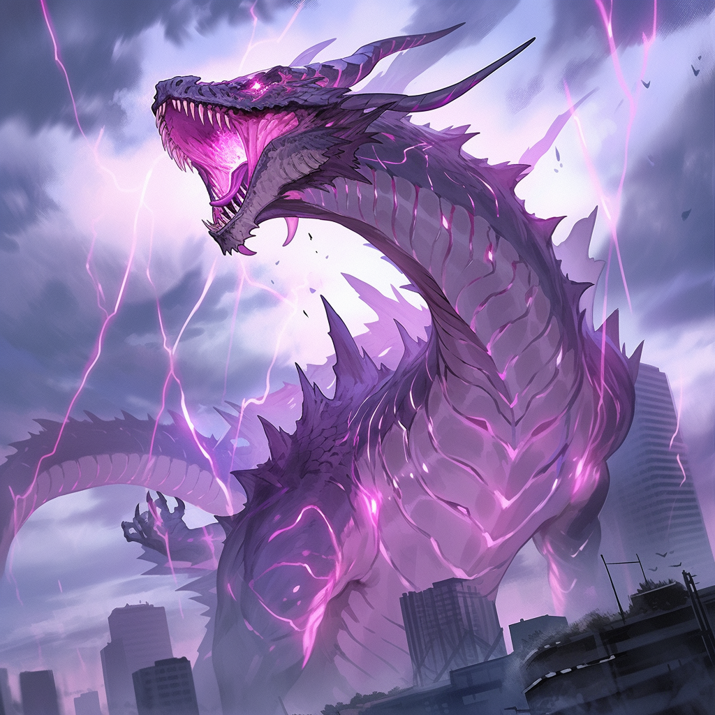 Massive Purple Dragon with 3 Tails