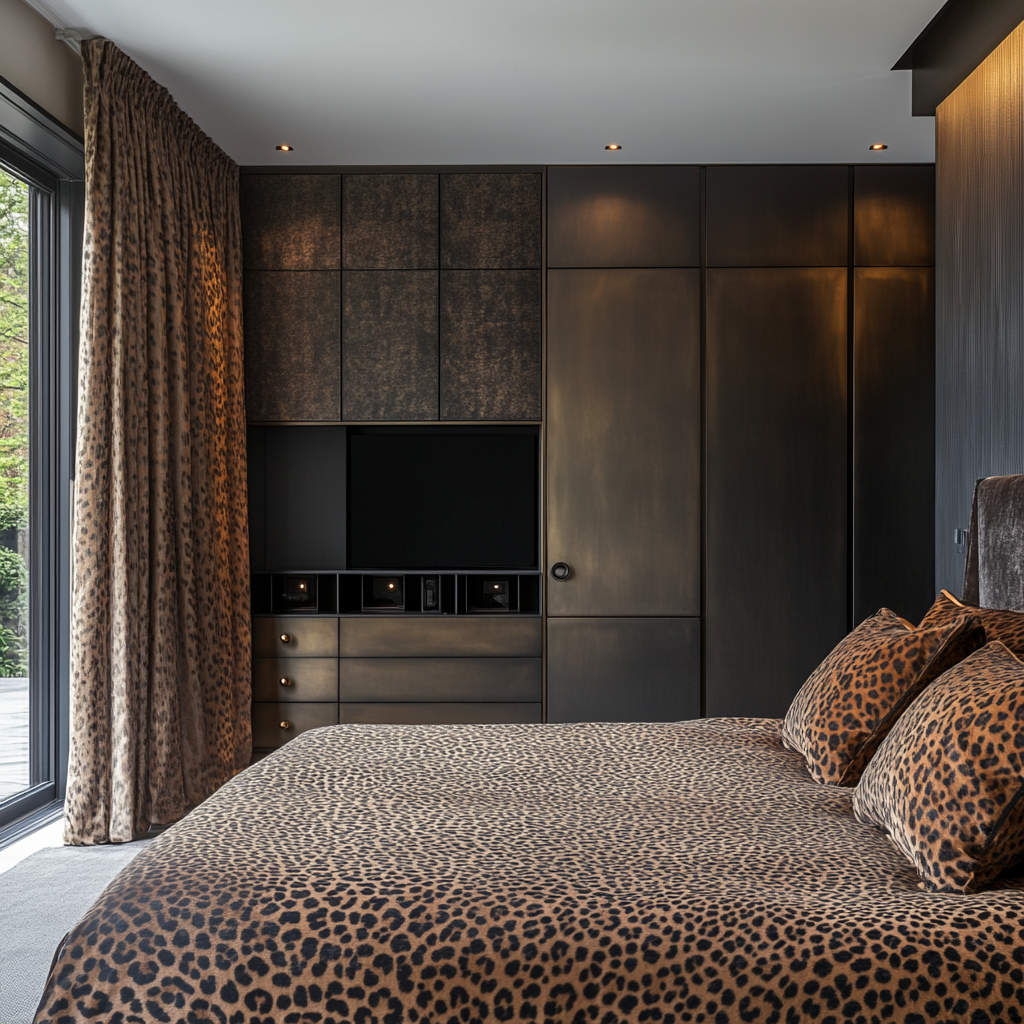 Luxurious Master Bedroom with Leopard Curtains