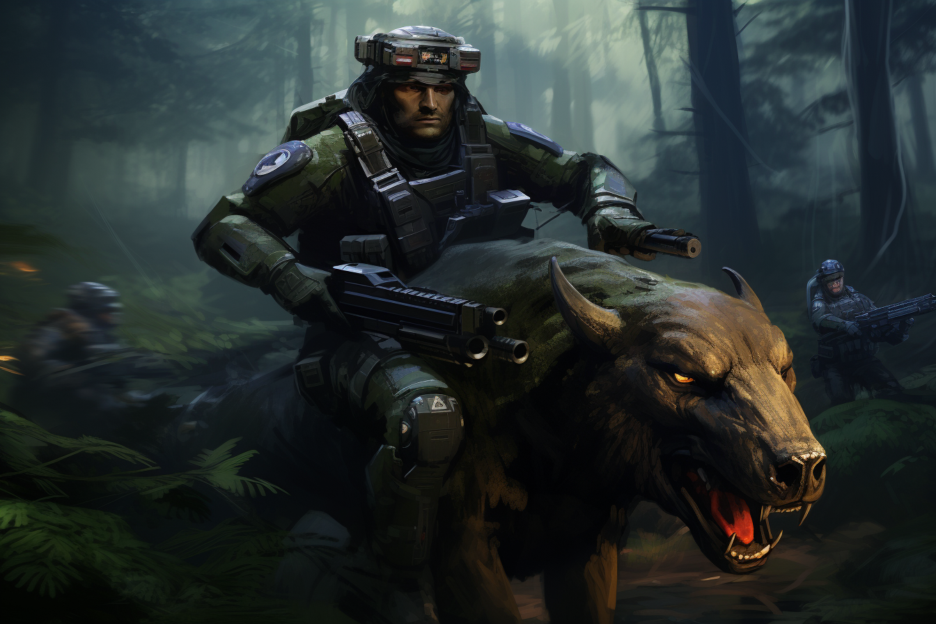 Master Chief rides buffalo, guns down covenant operatives