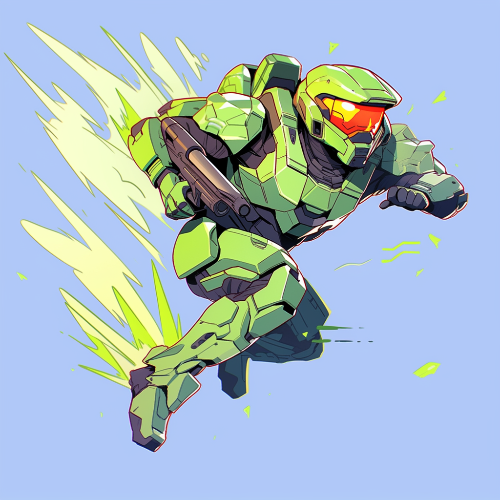 Masterchief running and shooting his Pulse Rifle