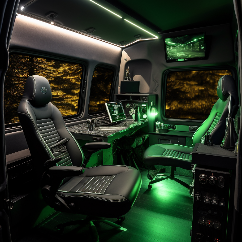 Close-up of Mat Green Mercedes Sprinter Camper Van