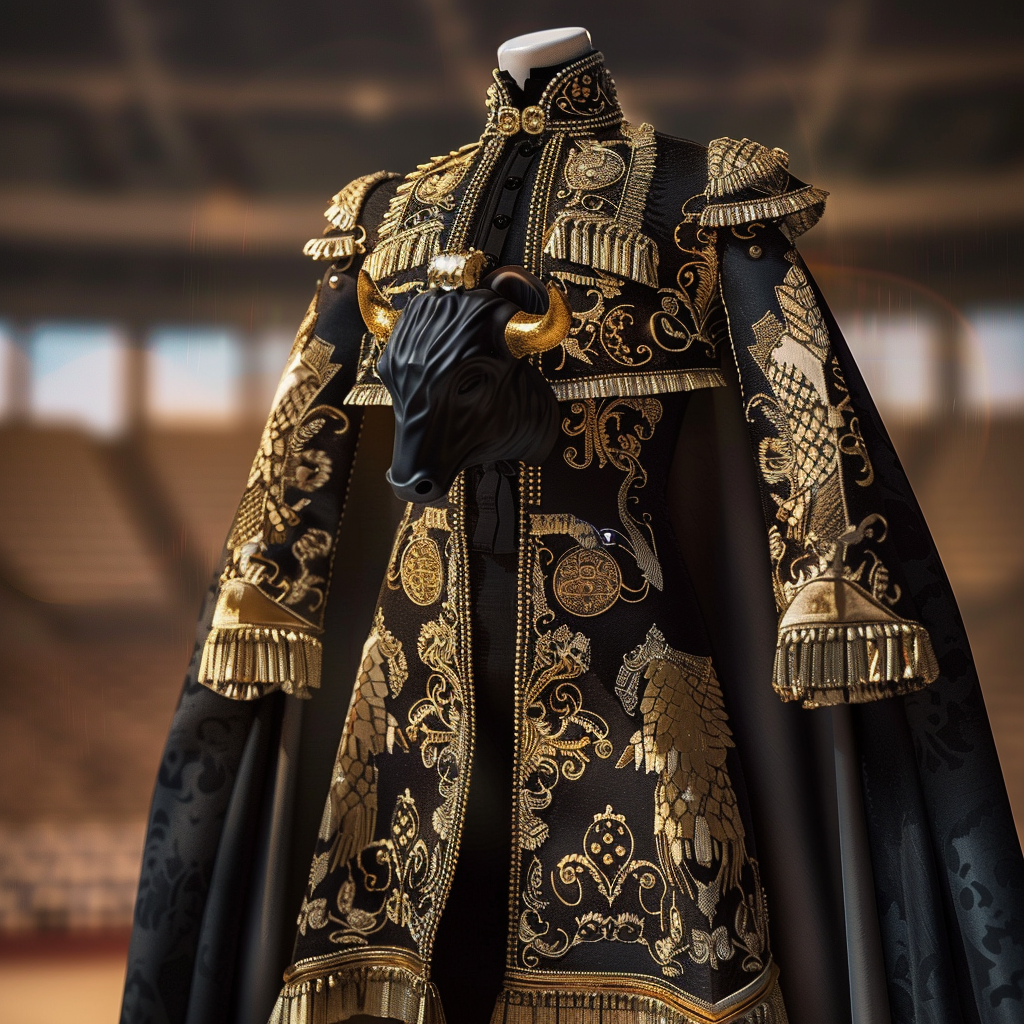 Matador muleta with gold bull embroidery