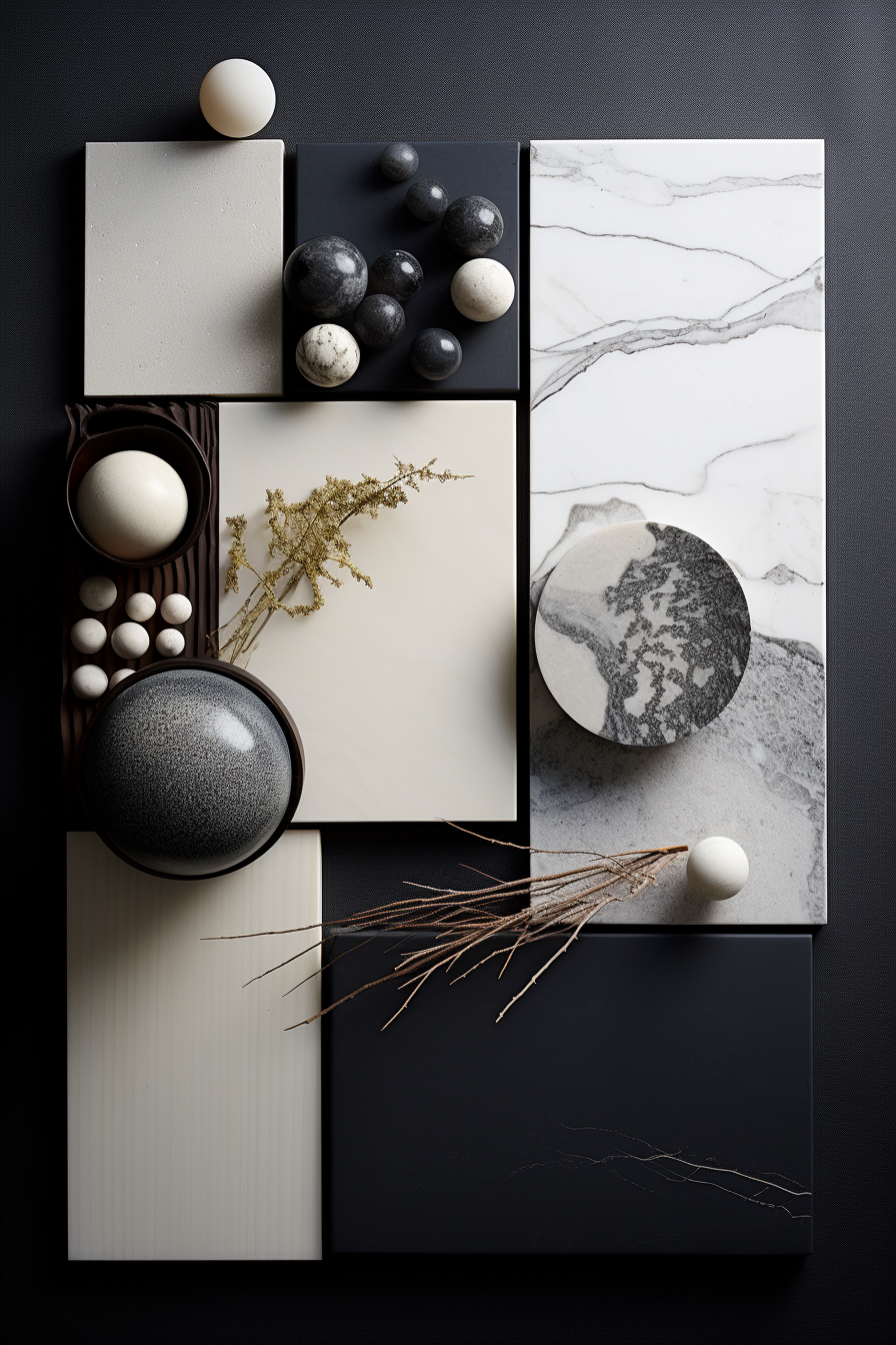 Material mood board with wabi sabi elements