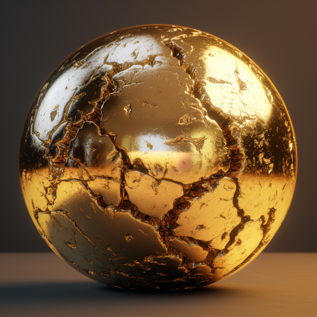 Tarnished Gold Material Ball Render max 6 words