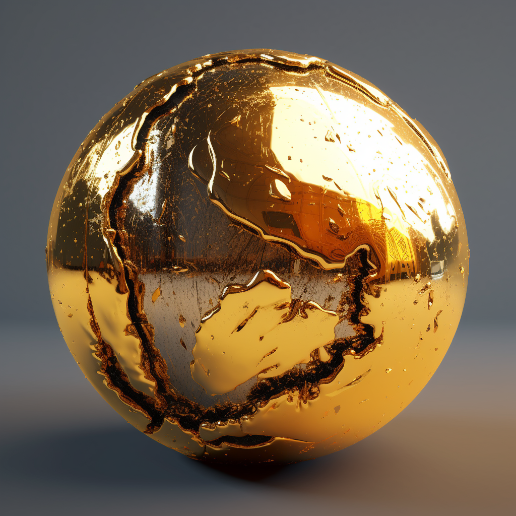 Gold melting dripping shader ball render