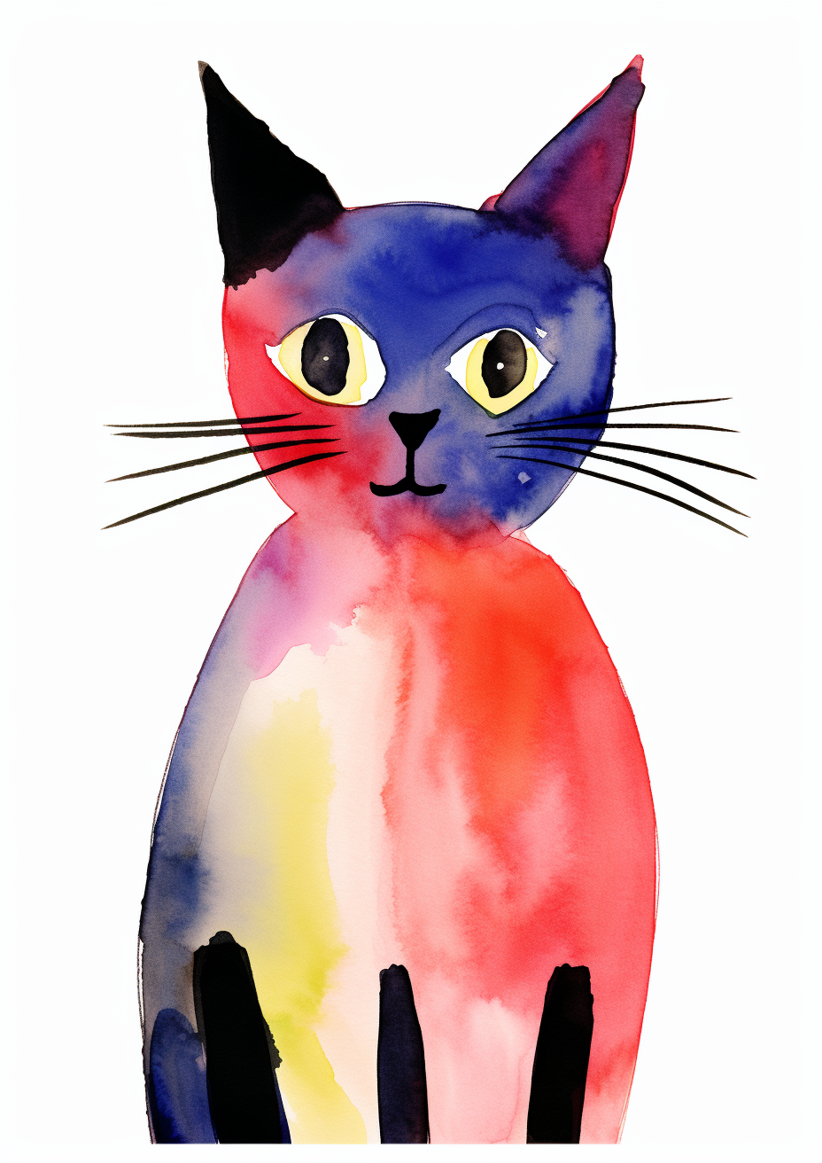 Matisse cat simple line hand drawn watercolor