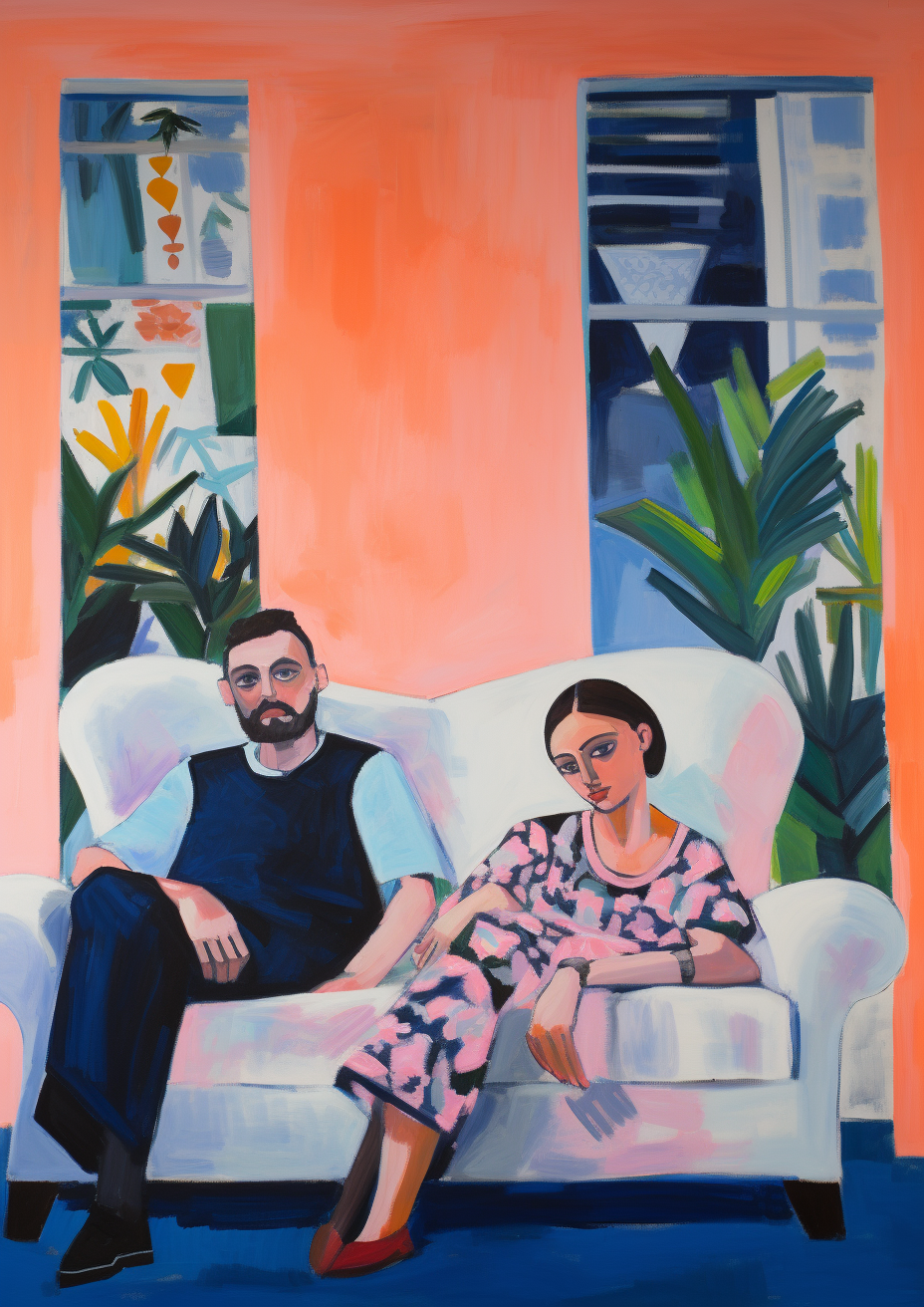 Two people on a couch in Matisse style