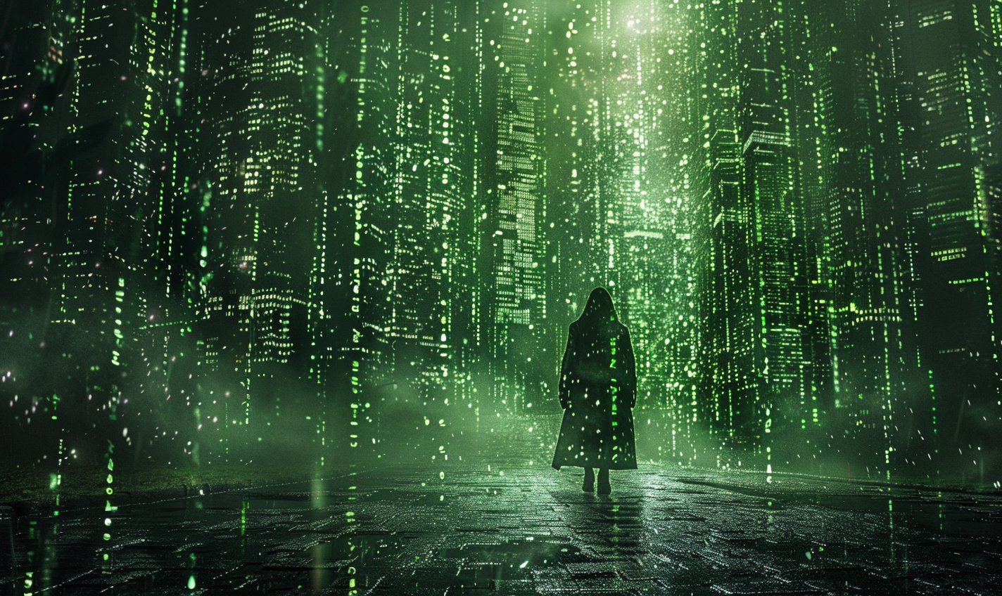 Green matrix text background pattern