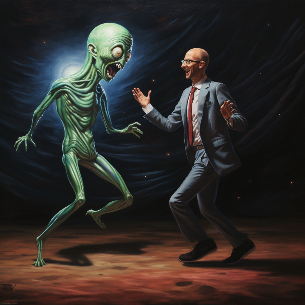 Matt Walsh dancing with an alien