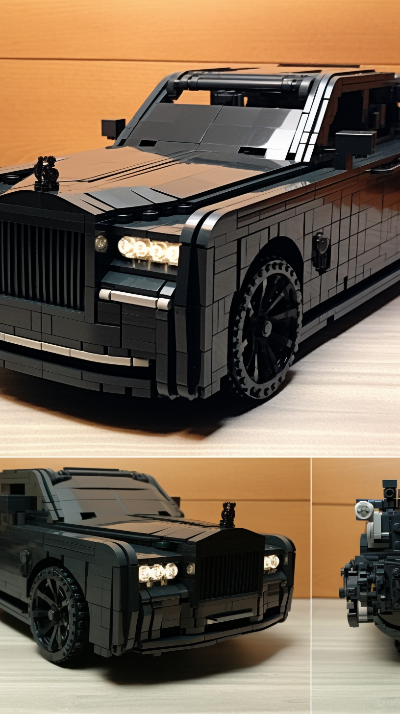 Detailed Lego model of matte black Rolls Royce