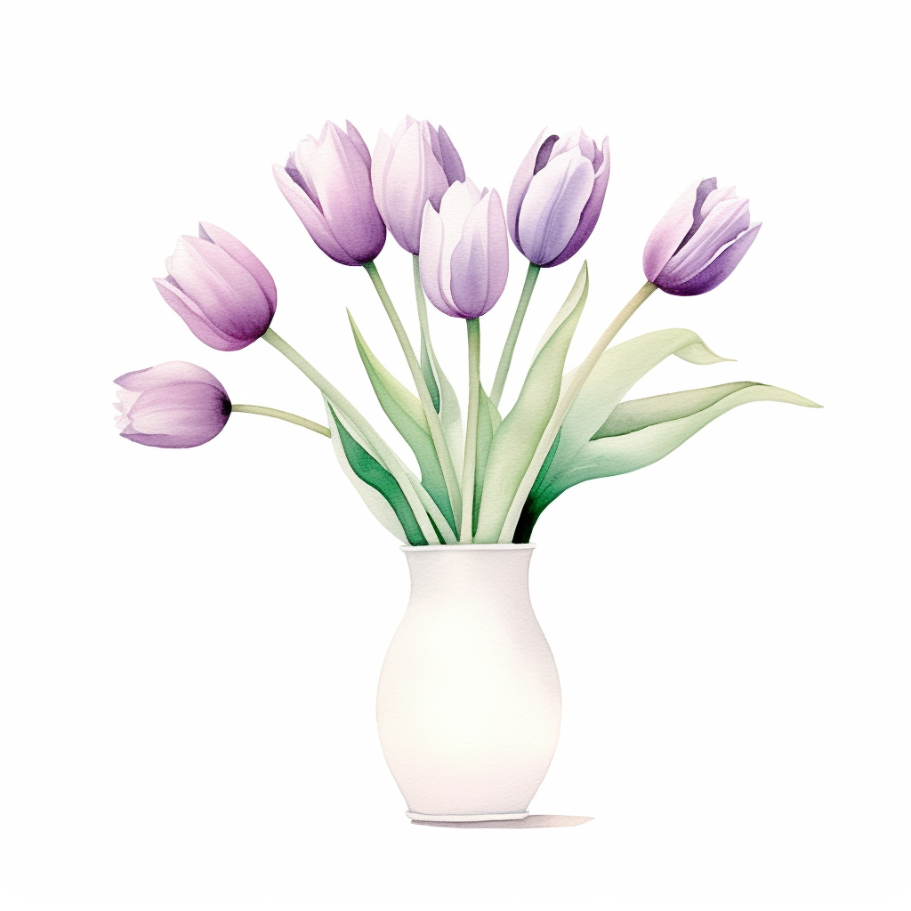 Minimalist centerpiece with purple tulips in a pedestal vase
