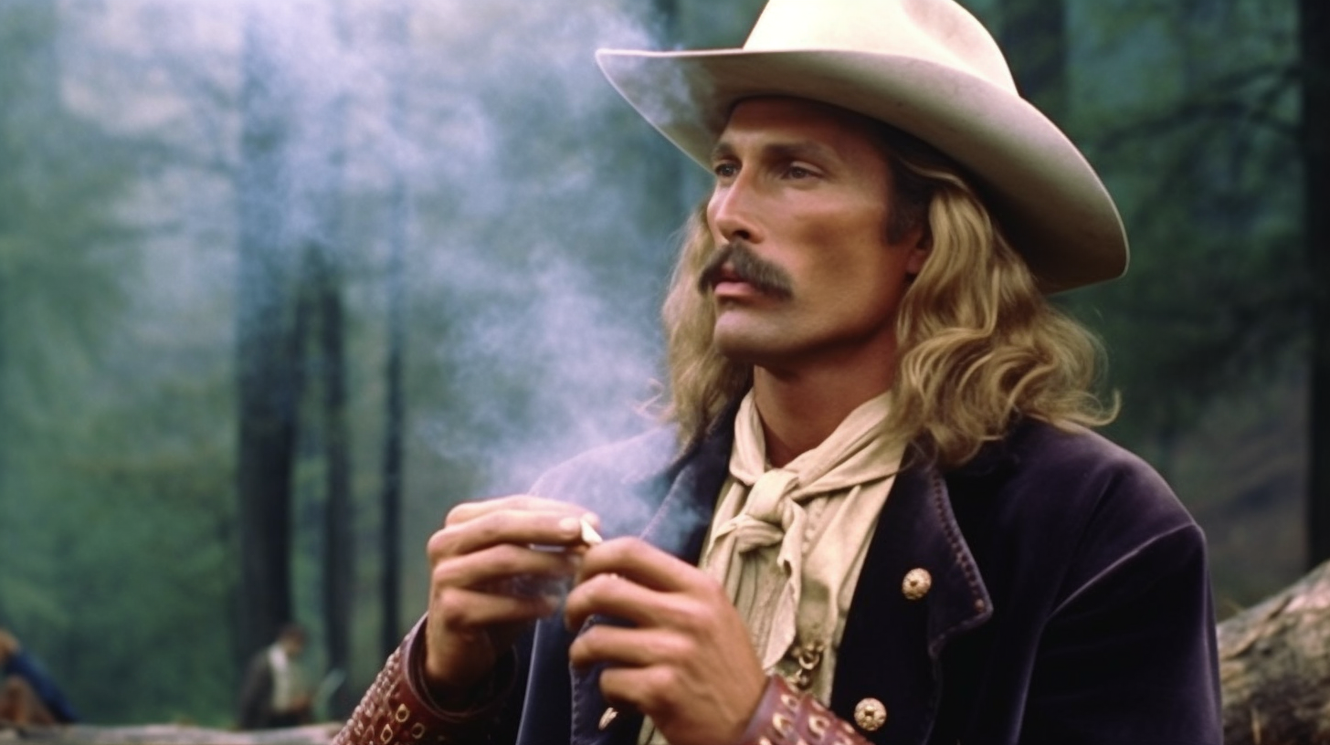 Matthew McConaughey as Buffalo Bill Cody smoking a cigar