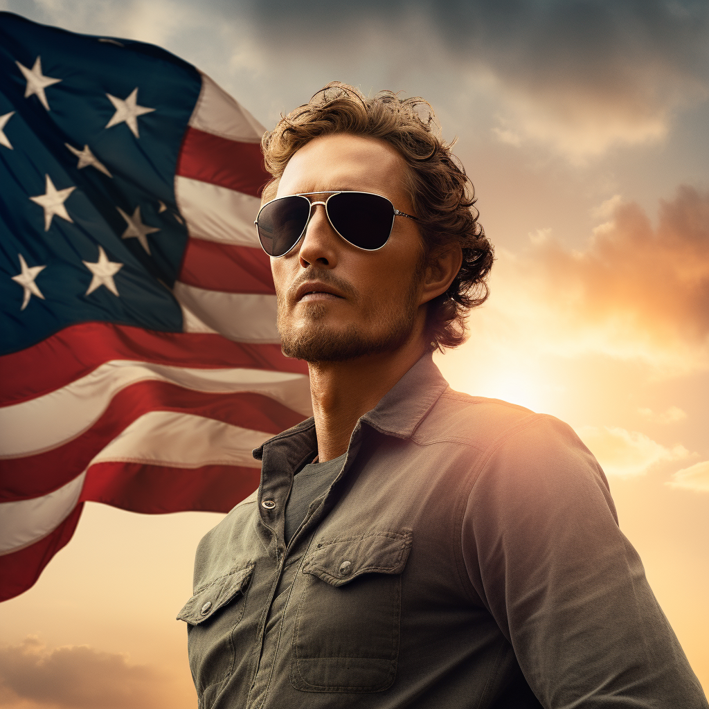 Matthew McConaughey with Texas Flags