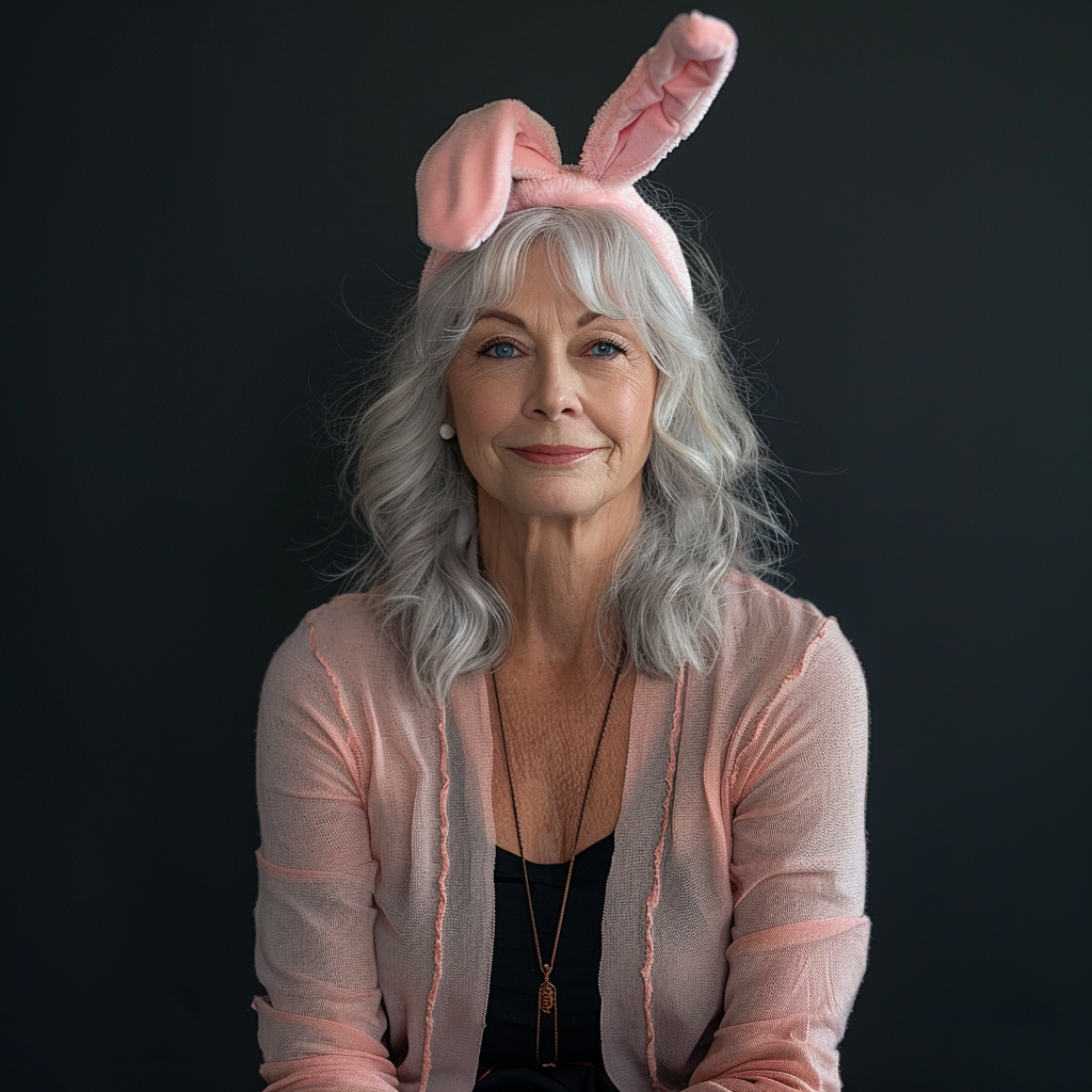 Mature female in realistic bunny ears