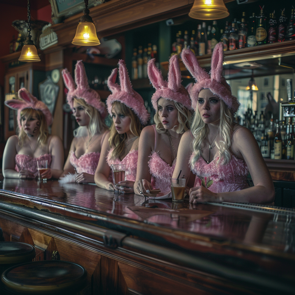 Mature females bunny costume in bar